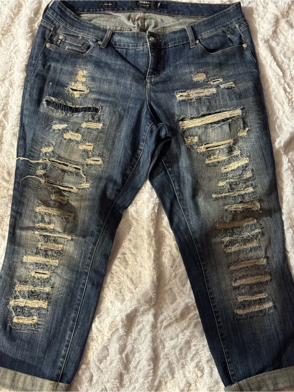 Torrid Distressed Dark Blue Boyfriend Jeans